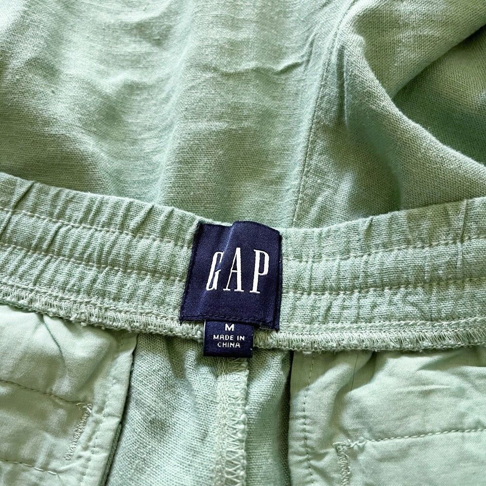 Women's Gap Linen Rayon Wide Leg Green Pants Elastic Waist Drawstring M Medium - Picture 9 of 16
